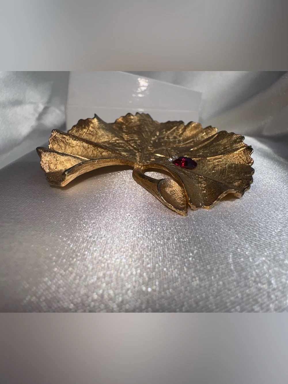 Gold Leaf Decorative Accent with Red Jewel - Elegant Home Accent